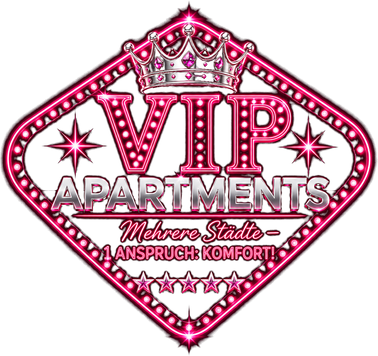 VIP Apartments – Neon Logo mit Krone